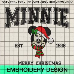 Minnie Merry Christmas Embroidery Design, Christmas Minnie Machine Embroidery Designs