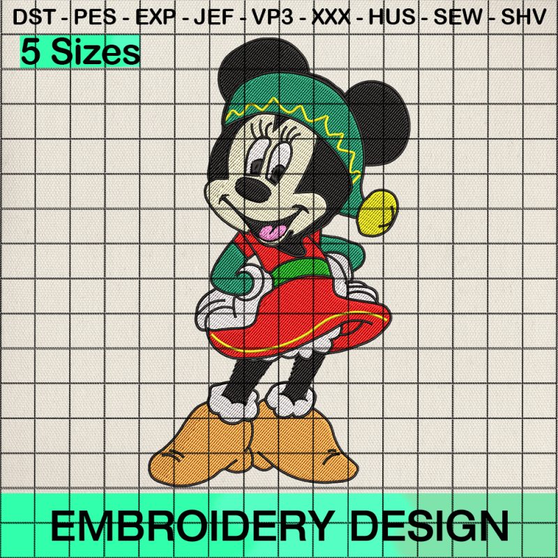 Minnie Mouse Christmas Embroidery Design, Disney Minnie Christmas Machine Embroidery Designs