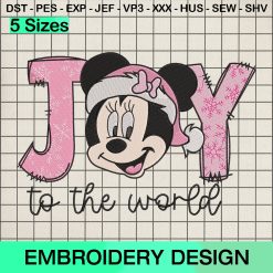 Minnie Pink Joy To The World Embroidery Design, Disney Minnie Christmas Pink Machine Embroidery Designs