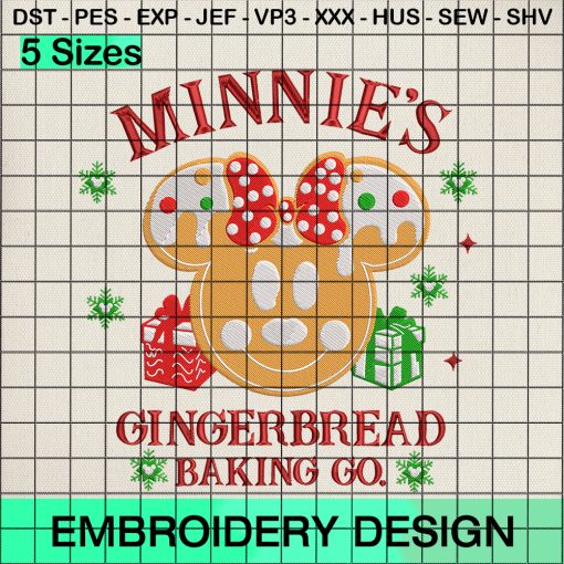 Minnie's Gingerbread Baking Go Embroidery Design, Minnie Mouse Cookie Embroidery Designs