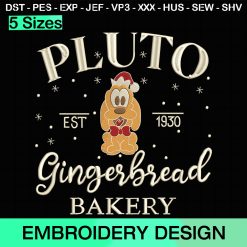 Pluto Gingerbread Bakery Embroidery Design, Christmas Disney Pluto Machine Embroidery Designs
