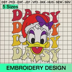 Retro Daisy Duck Face Santa Hat Embroidery Design, Disney Daisy Christmas Embroidery Designs