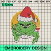 Retro Grinch Santa Hat Christmas Embroidery Design, Grinch Christmas Season Embroidery Designs