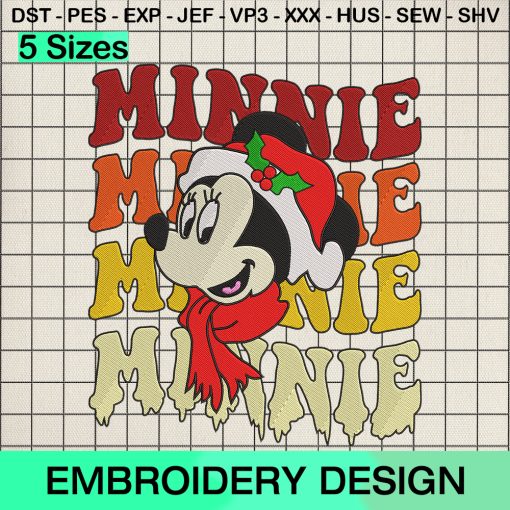 Retro Minnie Mouse Face Santa Hat Embroidery Design, Disney Minnie Christmas Embroidery Designs