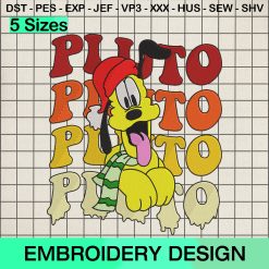 Retro Pluto Dog Face Santa Hat Embroidery Design, Disney Pluto Christmas Embroidery Designs