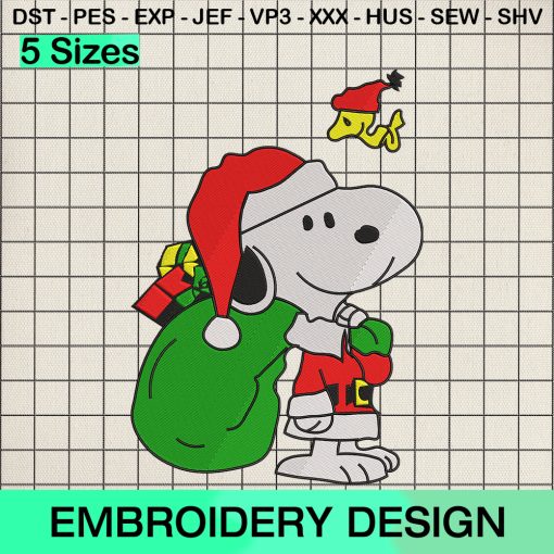 Santa Claus Snoopy Embroidery Design, Snoopy Xmas Embroidery Designs