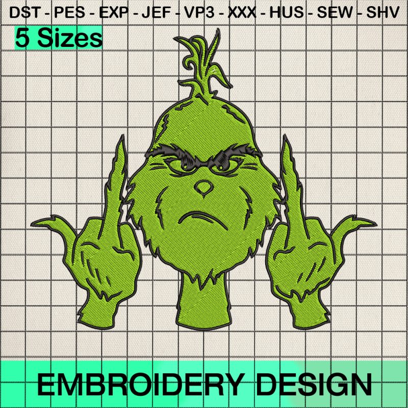 Santa Grinch Middle Finger Embroidery Design, Xmas Grinch Embroidery Designs