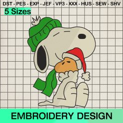 Snoopy And Bird Christmas Embroidery Design, Christmas Snoopy Machine Embroidery Designs