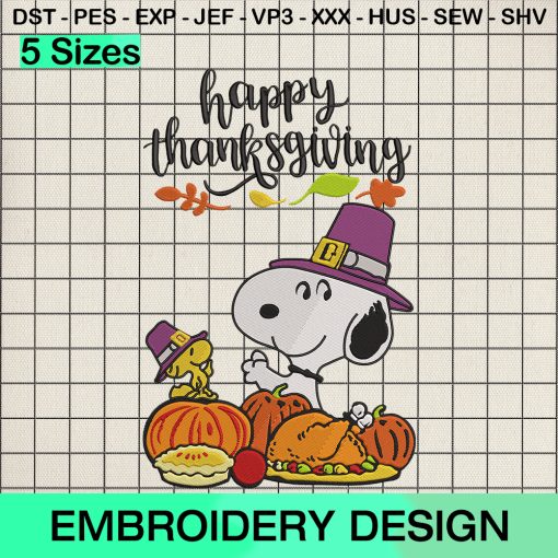 Snoopy Happy Thanksgiving Embroidery Design, Thanksgiving Machine Embroidery Designs