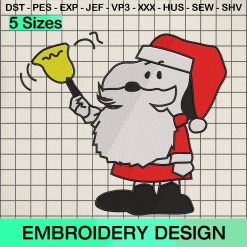 Snoopy Santa Claus Embroidery Design, Snoopy Santa Claus Christmas Machine Embroidery Designs