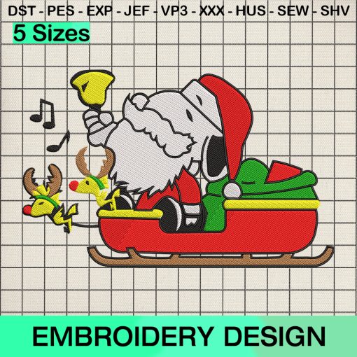 Snoopy Wood Santa Claus Embroidery Design, Santa Claus Christmas Embroidery Designs