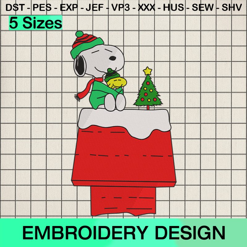 Snoopy and Woodstock Christmas Embroidery Design, Snoopy Christmas House Embroidery Designs