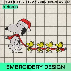 Snoopy and Woodstock Merry Christtmas Embroidery Design, Happy Christmas Holiday Machine Embroidery Designs