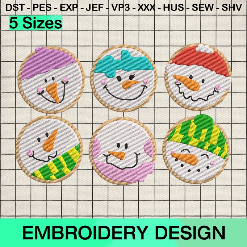 Snowman Christmas Cookies Embroidery Design, Christmas Cute Snowman Machine Embroidery Designs
