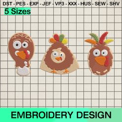 Thanksgiving Turkey Embroidery Design, Chickens Thanksgiving Machine Embroidery Designs