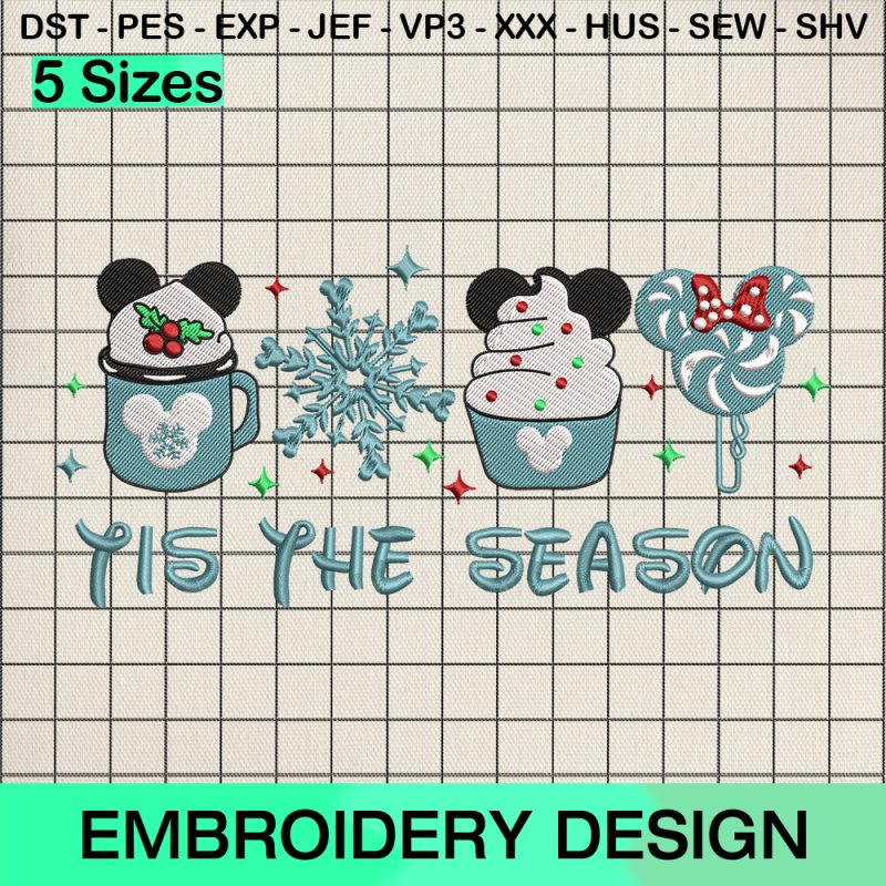 Tis The Season Ice Cream Disney Embroidery Design, Christmas Ice Mickey Machine Embroidery Designs