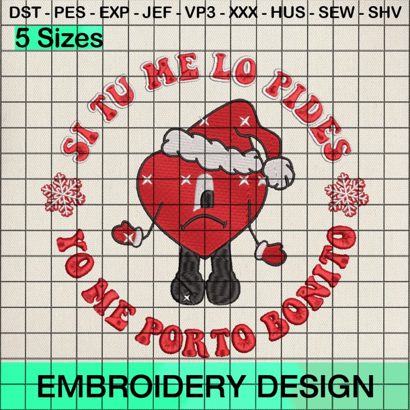 Un Navidad Sin Ti Christmas Embroidery Design, Bad Bunny Heart Christmas Embroidery Designs