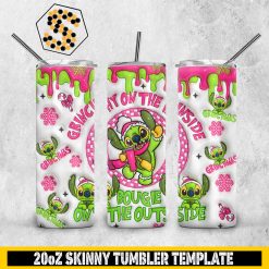 3D Stitch On The Inside Bougie On The Outside Inflated Tumbler Wrap, Grinchmas 20oz Skinny Tumbler Design, 3D Tumbler Wrap