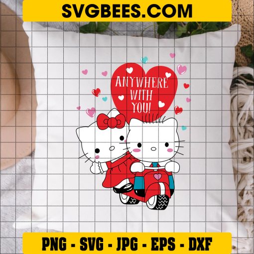 Anywhere With You Hello Kitty SVG PNG, Love Hello Kitty SVG on Pillow