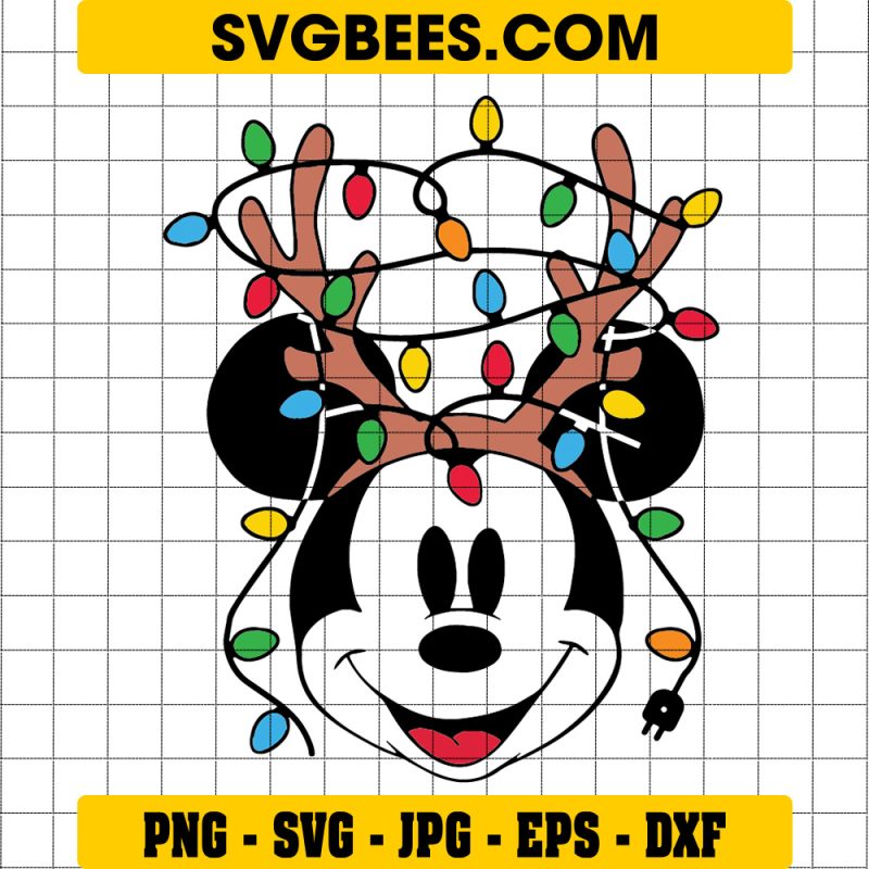 Christmas Mickey Mouse Head SVG, Christmas Disney, Christmas Lights SVG