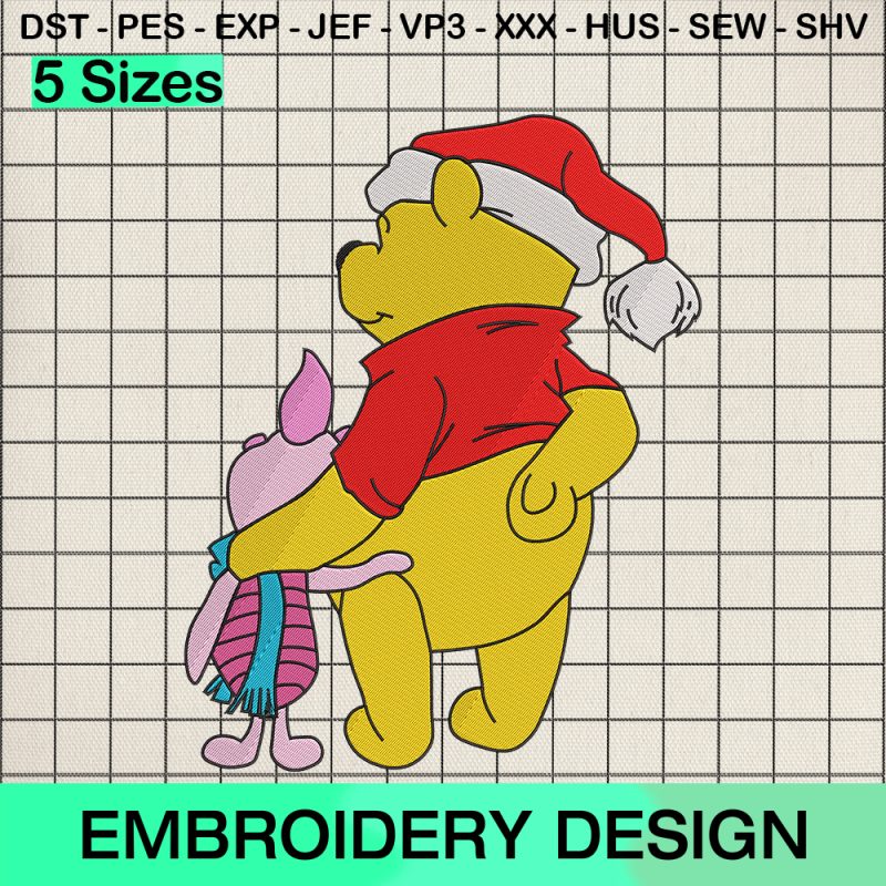 Christmas Pooh Bear Piglet Embroidery Design, Christmas Winnie The Pooh Machine Embroidery Designs