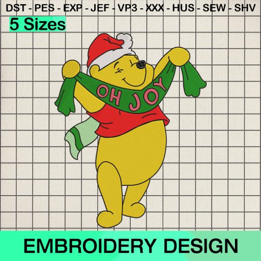 Christmas Pooh Oh Joy Embroidery Design, Pooh Christmas Machine Embroidery Designs
