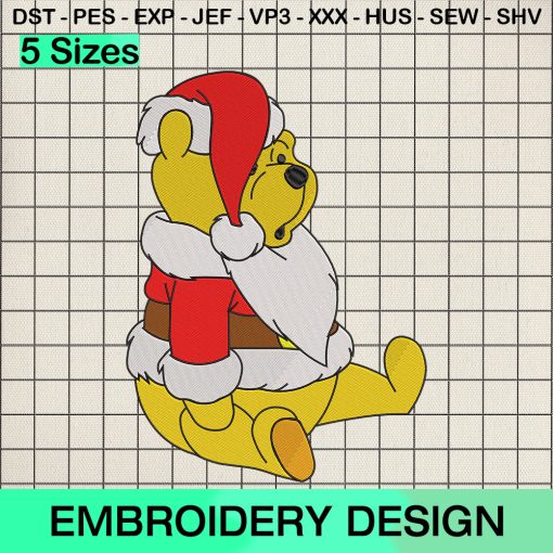 Christmas Pooh Santa Claus Embroidery Design, Pooh Machine Embroidery Designs