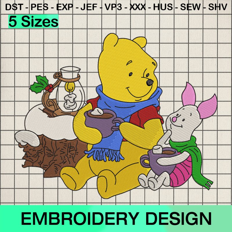 Disney Pooh And Piglet Christmas Embroidery Design, Christmas Machine Embroidery Designs