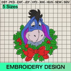 Eeyore Wreath Merry Christmas Embroidery Design, Christmas Eeyore Machine Embroidery Designs