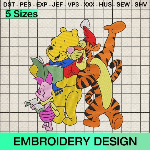 Friends Winnie The Pooh Merry Xmas Embroidery Design, Christmas Winnie the Pooh Machine Embroidery Designs