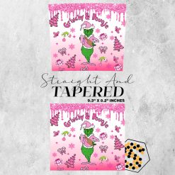 Grinchy & Bougie Christmas Pink 20oz Skinny Tumbler Template PNG, Grinch Holiday Skinny Tumbler Design PNG File on Straight and Tapered