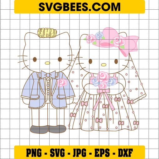 Hello Kitty Groom and Hello Kitty Bride SVG PNG, Happy Wedding Hello Kitty SVG