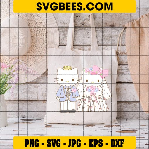 Hello Kitty Groom and Hello Kitty Bride SVG PNG, Happy Wedding Hello Kitty SVG on Bag