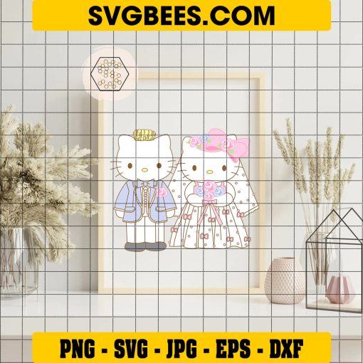 Hello Kitty Groom and Hello Kitty Bride SVG PNG, Happy Wedding Hello Kitty SVG on Frame