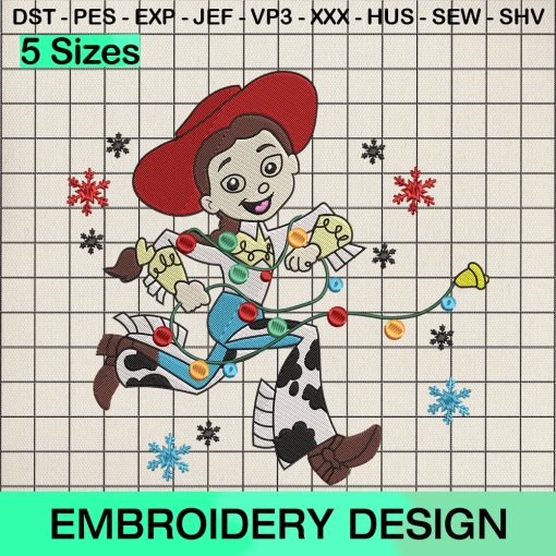 Jessie Toy Story Christmas Lights Embroidery Design, Christmas Disney Jessie Machine Embroidery Designs