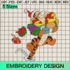 Tiger Winnie The Pooh Santa Hat Embroidery Design, Christmas Tiger Machine Embroidery Designs