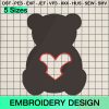 Bear Care Heart Valentine Embroidery Design, Valentine Beart Machine Embroidery Designs