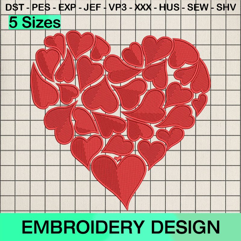Heart Red Valentine Embroidery Design, Love Heart Machine Embroidery Designs