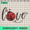 Ladybud Love Embroidery Design, Valentines Ladybug Animals Machine Embroidery Designs