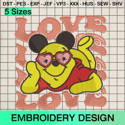 Love Pooh Cute Valentine Embroidery Design, Winnie the Pooh Love Machine Embroidery Designs