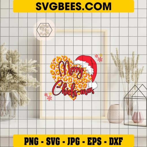 Merry Chiefs-mas Leopard Santa Hat SVG PNG, Kansas City Chiefs Christmas SVG on Frame