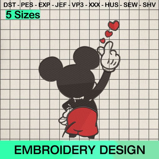 Mickey Mouse Shooting Hearts Embroidery Design, Disney Mickey Valentine's Day Machine Embroidery Designs