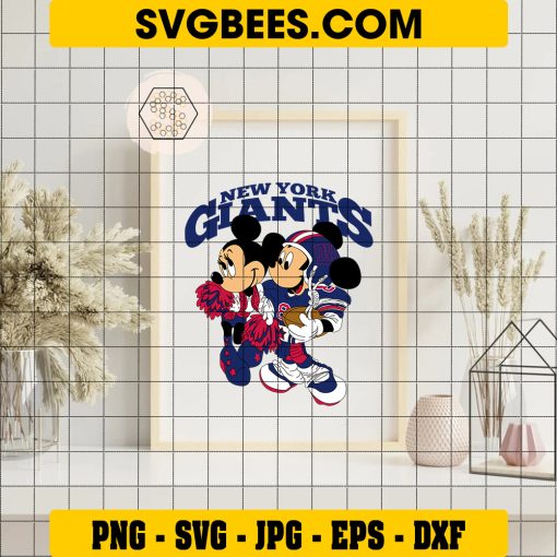 New York Giants Mickey Minnie SVG PNG, Disney Mouse Giants NFL SVG on Frame