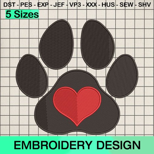 Paw Heart Valentine's Day Embroidery Design, Dog Happy Valentine Day Machine Embroidery Designs