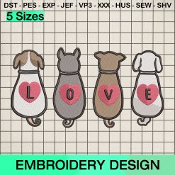 Puppy Love Valentine Embroidery Design, Cute Dog Love Machine Embroidery Designs