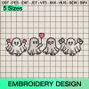Spooky Valentine's Day Embroidery Design, Adorable Ghost Hearts Machine Embroidery Designs