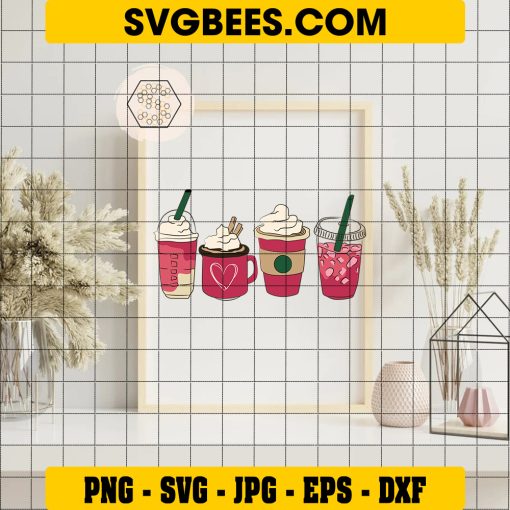 Valentine Coffee Late SVG PNG, Iced Coffee Valentine's Day SVG on Frame