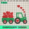 Valentine's Day Tractor Embroidery Design, Tractor With Hearts Machine Embroidery Designs