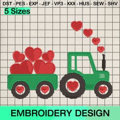 Valentine's Day Tractor Embroidery Design, Tractor With Hearts Machine Embroidery Designs