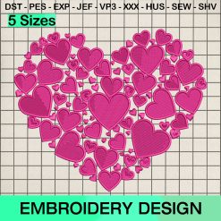 Valentines Heart Pink Embroidery Design, Happy Valentine Day Machine Embroidery Designs
